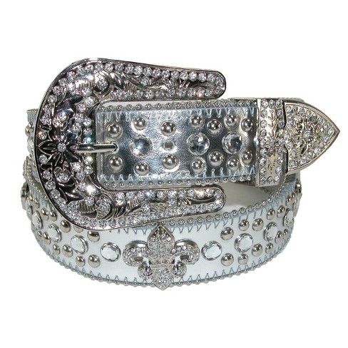 Ctm Women's Fleur De Lis Studded Rhinestone Belt : Target