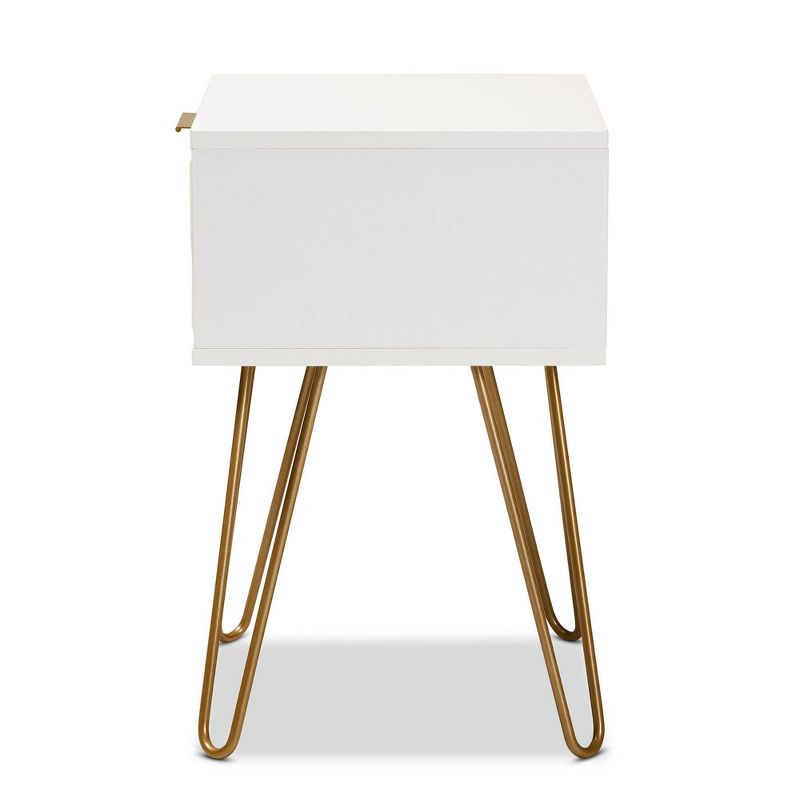 Holbrook Wood and Metal 1 Drawer End Table White - Baxton Studio, 5 of 12