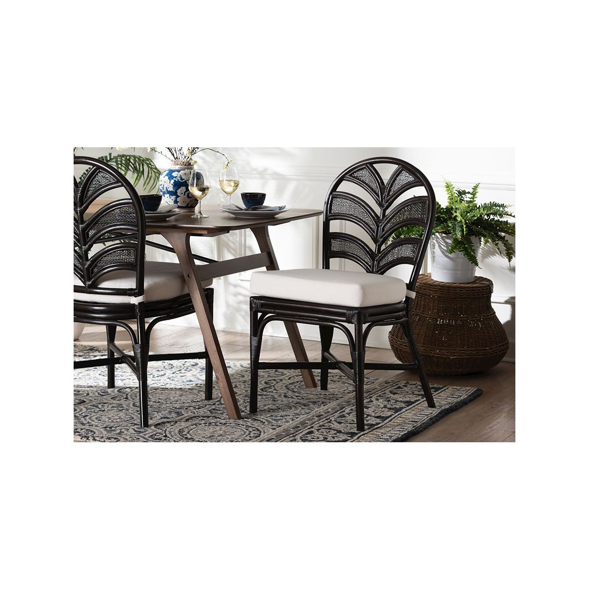 bali & pari,Niven Rattan Dining Chair with Banana Leaf Backrest and Cushion - thumbnail 7