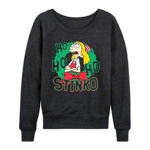Women's - Hey Arnold! - Ho Ho Ho Stinko Lightweight French Terry Wide Neck Long Sleeve Shirt - 1 of 4