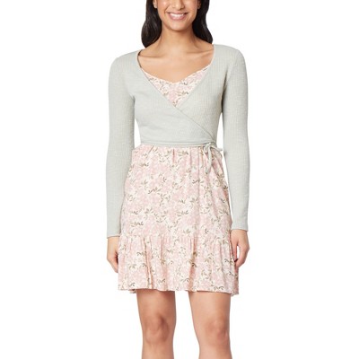WallFlower Women's Cynthia Strappy Midi Swing Rayon Dress With Long Sleeve Wrap Topper