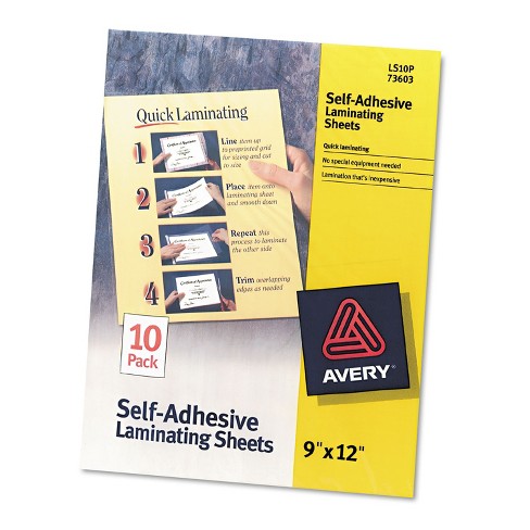 Avery Clear Self-Adhesive Laminating Sheets, 3 mil, 9 x 12, Matte Clear,  50/Box, AVE73601