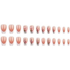 LOVELAY CREATIONS White Short Coffin French Press-On Nails with Plum Blossom - 1 of 4