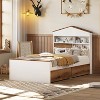 TiramisuBest Twin Size House-Shaped Wooden Bed with Storage Shelf on the Headboard - Brown+White Wood Design - 4 of 4