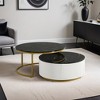 Modern Round Nesting Coffee Table Fluted with Drawer in 27.6" - Leovsnove - 2 of 4