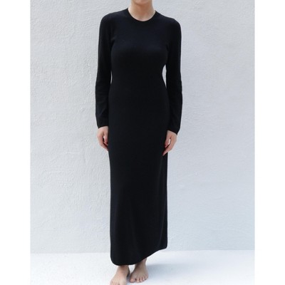 Women's Merino Blend Calista Long Sleeve Dress in New Jet by Tomorrow Studio