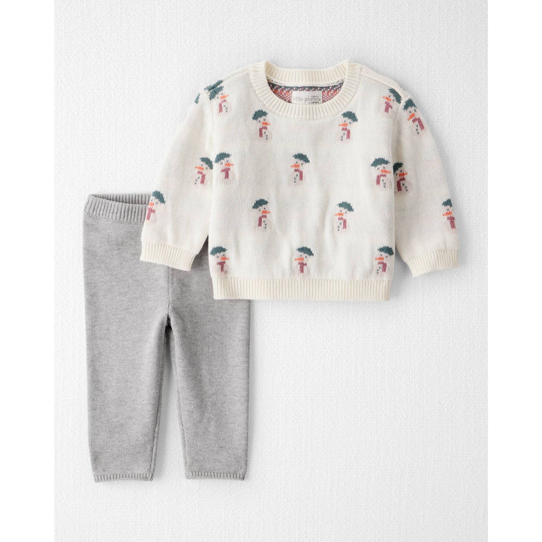 Little Planet By Carter's Organic Baby 2pc Snowman Sweater Set - Cream/Heather Gray