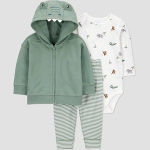 Carter's Just One You® Baby Boys' 3pc Alligator Hooded Zip-Up Sweatshirt with Bodysuit and Jogger Pants Set - Green - 1 of 4