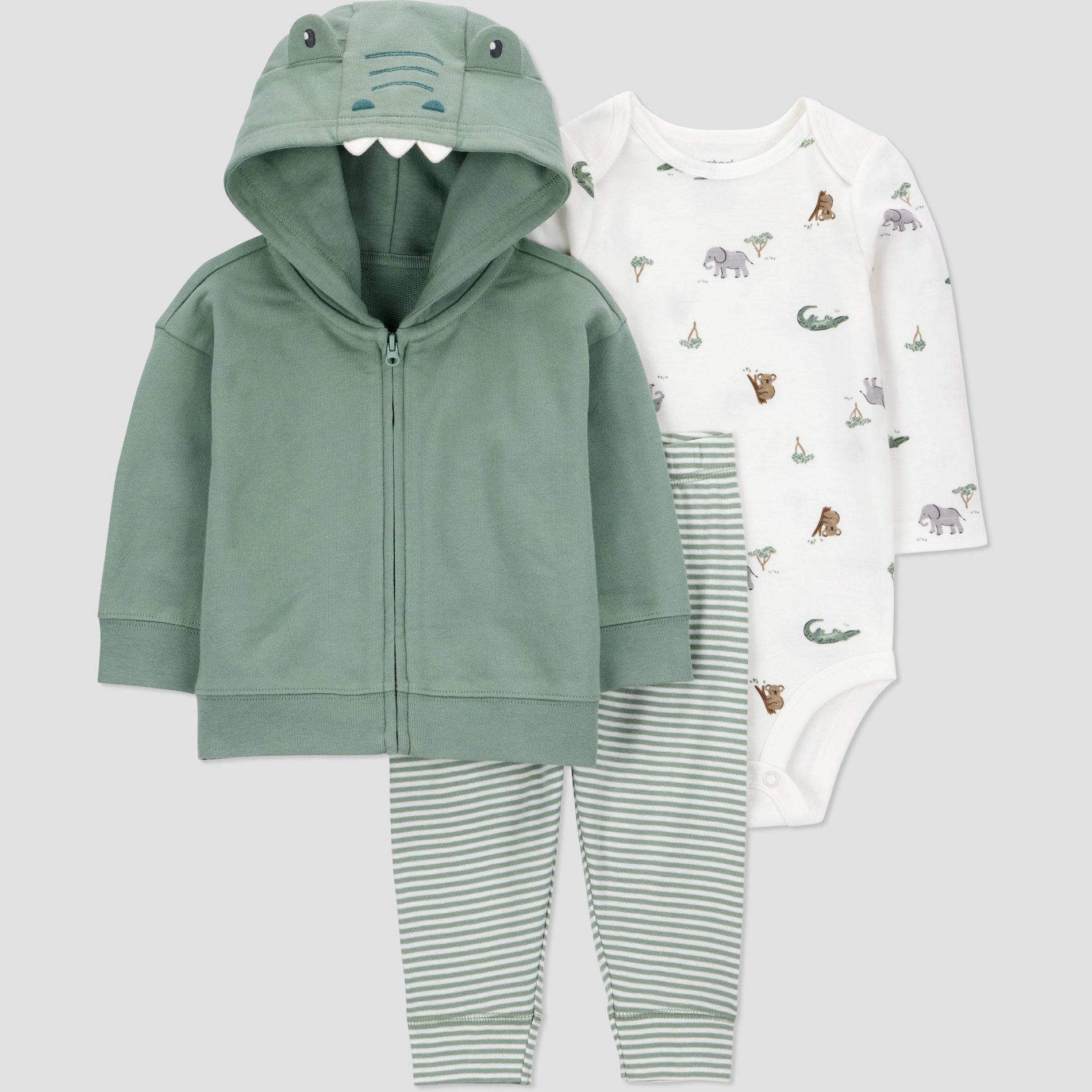 Carter's Just One You® Baby Boys' 3pc Alligator Hooded Zip-Up Sweatshirt with Bodysuit and Jogger Pants Set - Green