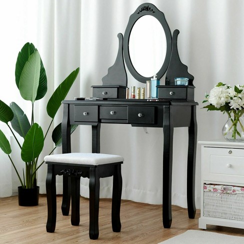 Large Makeup Vanity Table Bedroom Dresser Wooden Mirrored Dressing