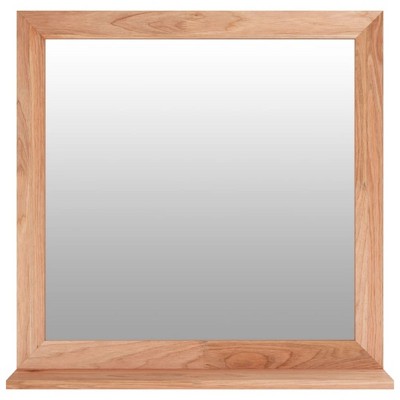 Solid Walnut Wood Wall Mirror with Shelf, 21.7x21.7 inches, Minimalistic Design