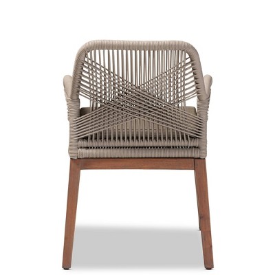 Gray Woven Rope Mahogany and Aluminum Dining Arm Chair