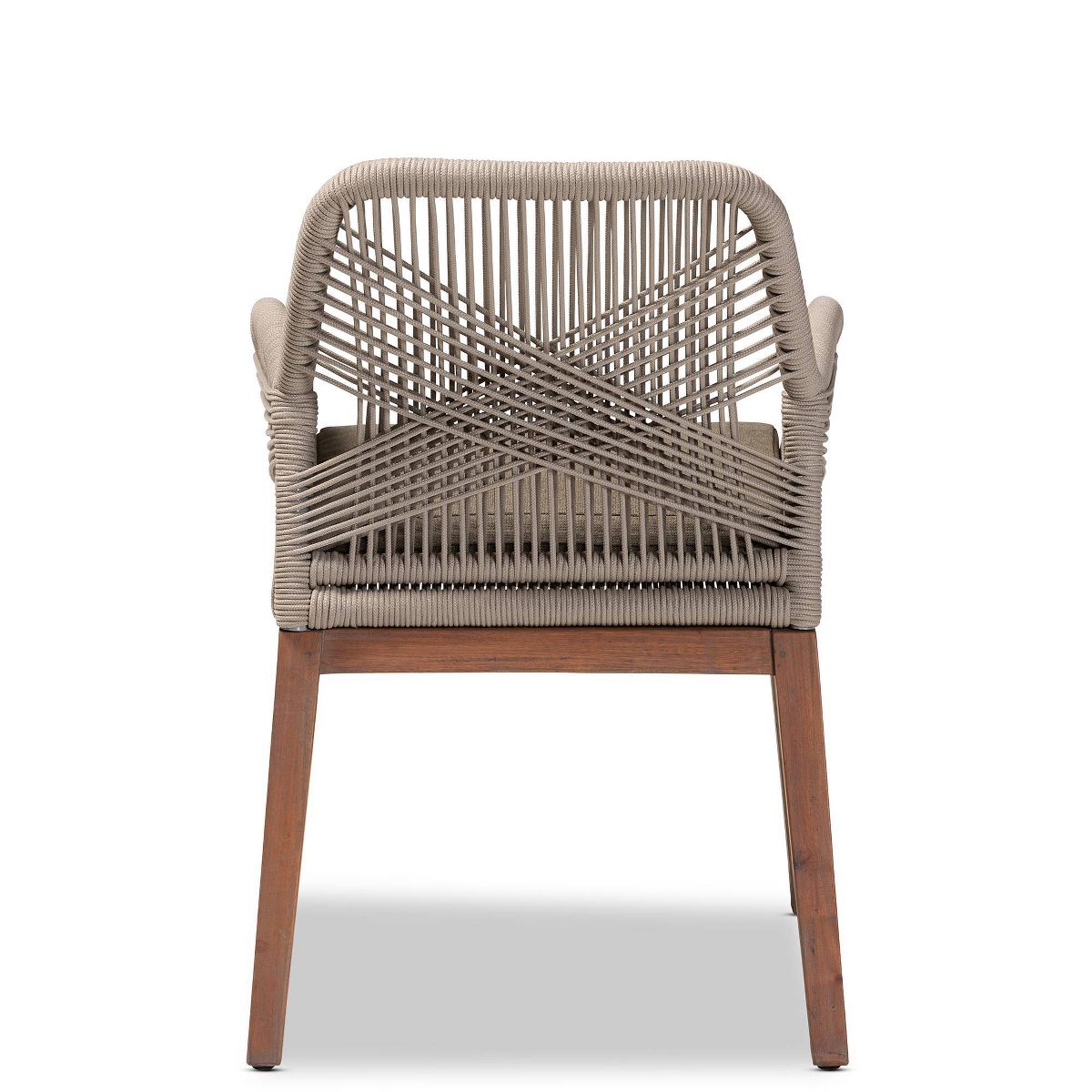 bali & pari Jennifer Woven Rope Mahogany Dining Armchair Gray/Walnut: Upholstered, No Assembly, Polyester/Cotton - thumbnail 5