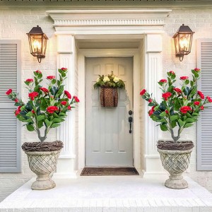 Set of 2 Artificial Ball Trees with Metal Stakes, UV-Resistant PE Fake Plants with Flowers for Indoor/Outdoor Decor - 1 of 4
