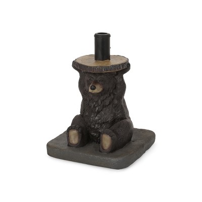 Syemin Animal Umbrella Base, Bear Pattern Umbrella Base with Adapter, Cute Design, Suitable for Patio, Yard, Poolside, Brown, 13.5" * 13.5" * 18"