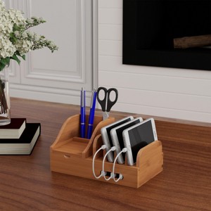 Hastings Home Device Organizing Caddy- For Tablets, Phones and Watches- Natural Bamboo Countertop Cord Management - 1 of 4