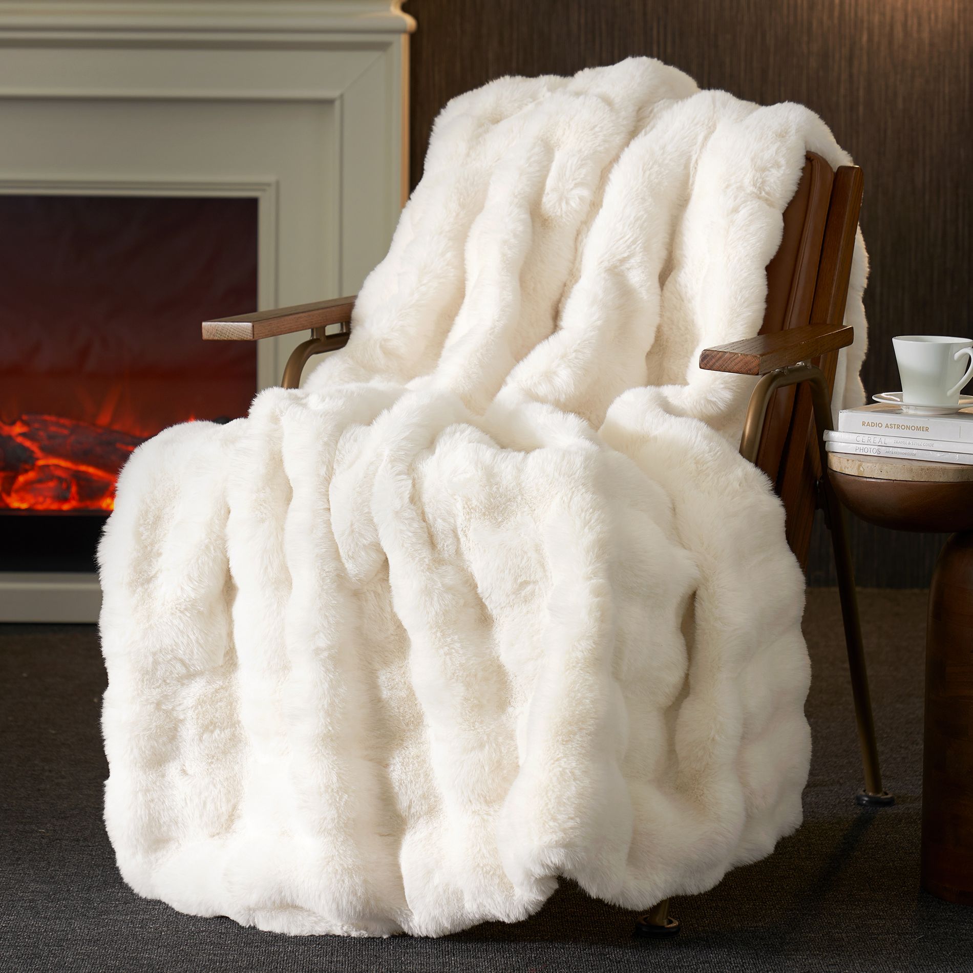 Luxe Faux Fur Throw Blanket Cozy Bubble Texture for Sofa, Bedroom, or Living Room, Cream White-Amelie Home