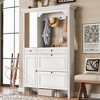 TIRAMISUBEST 4-in-1 Hall Tree with Integrated Shoe Cabinet & Mirrored Cabinet Door, Coat Hanger Entryway Bench w/ 2 Flip Drawers, 4 Hooks & 2 Cabinets - 2 of 4