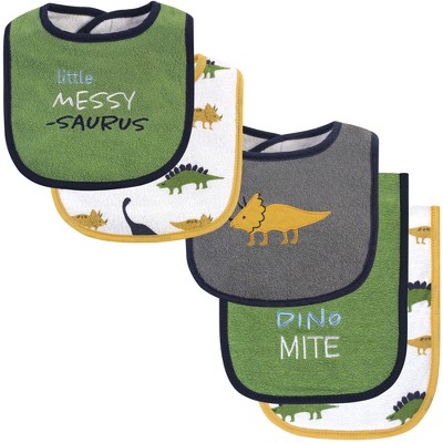 Hudson Baby Infant Boy Cotton Terry Bib and Burp Cloth Set 5pk, Messysaurus, One Size