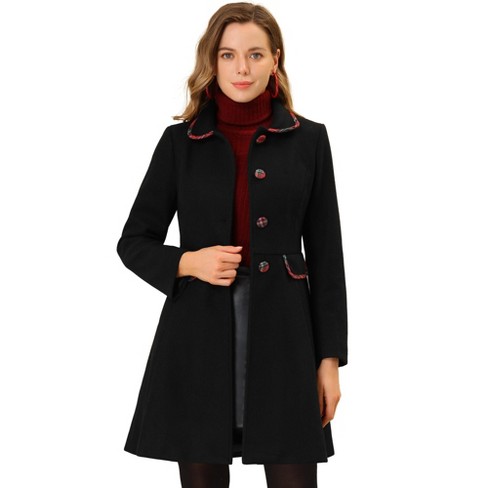 Allegra K Women's Peter Pan Collar Contrast Trim Single Breasted Winter  Long Coat Black Small