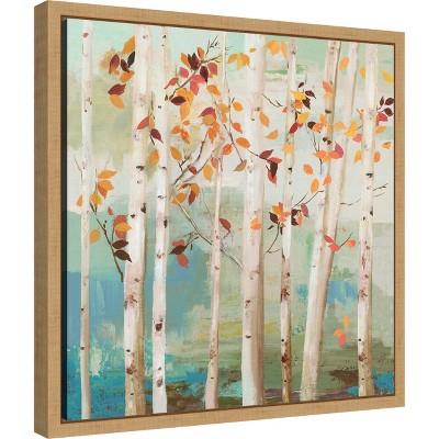 Autumn Birch Trees Canvas Print with Maple Frame