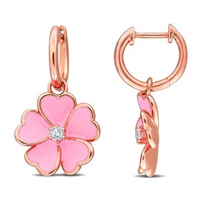 EVERLY JEWELRY | Rose Plated Sterling Silver 1/6 CT TGW White Topaz Hoop Earrings Pink Enamel Plated - 1 of 4