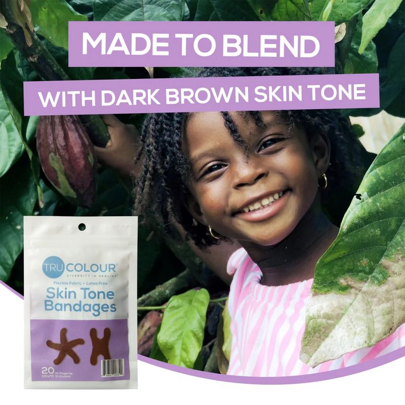 Tru-Colour Skin Tone Shade Adhesive Bandage Assorted Shapes, Dark Brown, 6 of 9