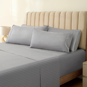LuxClub 4-7 PC Microfiber Striped Performance Sheet Set, Soft Cooling Eco-Friendly Bed Sheets with 18in Deep Pockets - 1 of 4