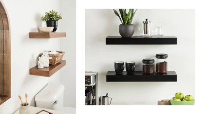Havlock Black Wood 12" Floating Accent Shelves, Set of 3