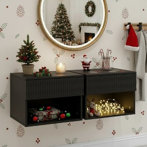 Resenkos Twist-Textured Double-Mounted Wall-Mounted Floating Bedside Table, Modern Cabinet Drawer Insert for Bedroom/Bathroom Storage, White - 1 of 4