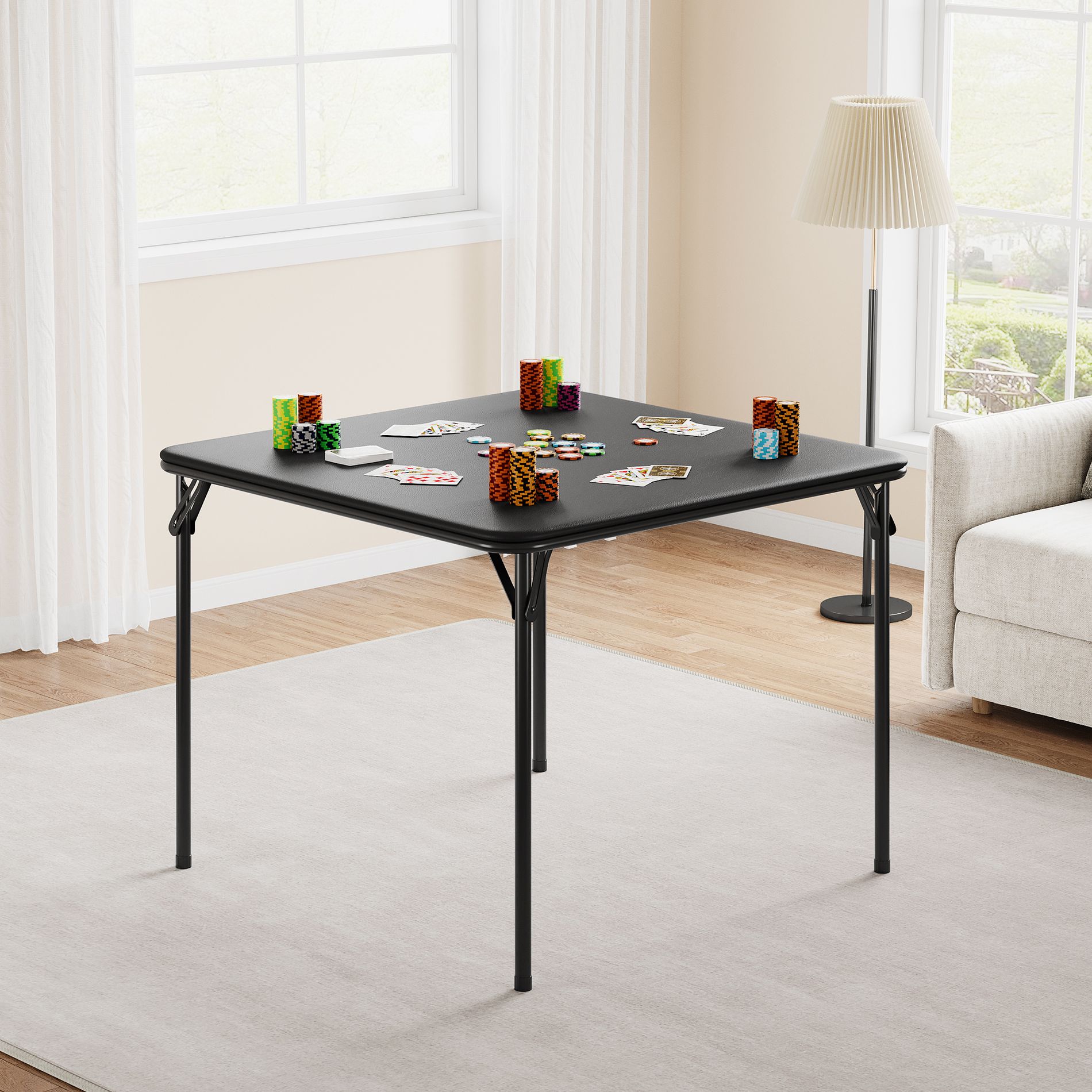 WhizMax Folding Card Table, 37.7 Inch Portable Square Folding Table with PU Soft Cushion - Black
