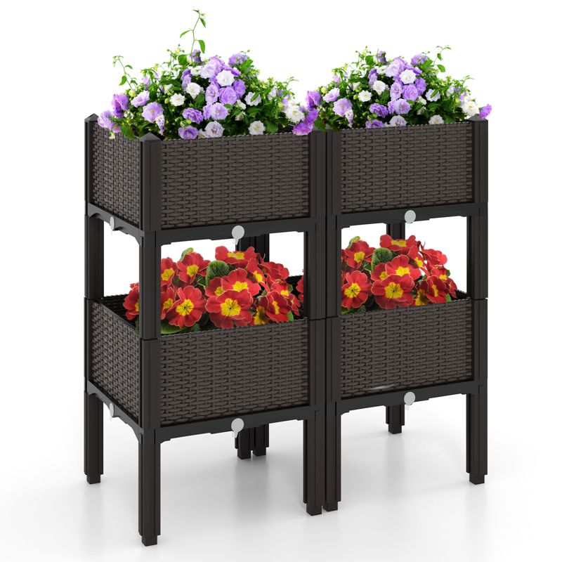 Costway 4 PCS Elevated Plastic Raised Garden Bed Planter Kit for Flower Vegetable Grow, 1 of 11