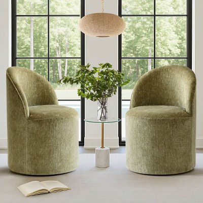 Armless Accent Chairs Set of 2 Chenille Upholstered Accent Chairs​ with Castors Rolling Accent Chair Living Room -Tanpinhause