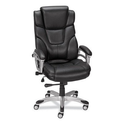Black Leather High Back Executive Swivel Chair with Fixed Arms