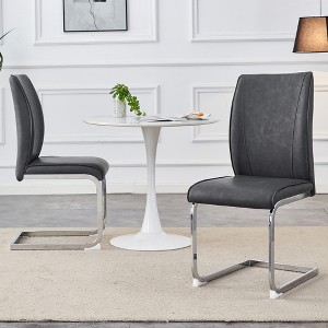 Akoasm 2-pieces Modern Dining Chair Study Chair With Arched Metal Silver Leg-Dark Gray - 1 of 4