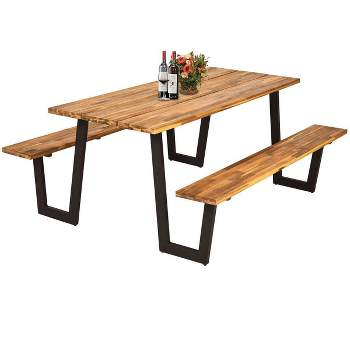 Outdoor Acacia Rectangular Picnic Table with Benches - WELLFOR
