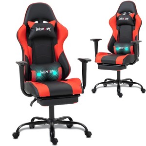 Bosmiller Reclining Gaming Chair with Footrest, Massage Racing Office Chair, PU Leather Computer Desk Chair with Head Pillow for Adults - 1 of 4