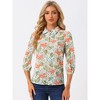 Allegra K Women's Point Collared 3/4 Sleeves Sheer Lightweight Leaves Floral Print Shirt - 4 of 4