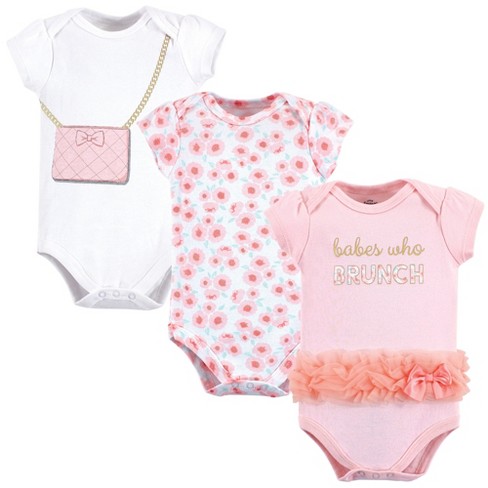 Little Treasure Baby Girl Cotton Bodysuits 3pk, Brunch : Target