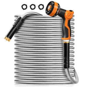 AMMER 100FT Metal Garden Hose, Stainless Steel Water Hose with Nozzle, Flexible Lightweight Design, Kink-Free & Puncture Proof - 1 of 4