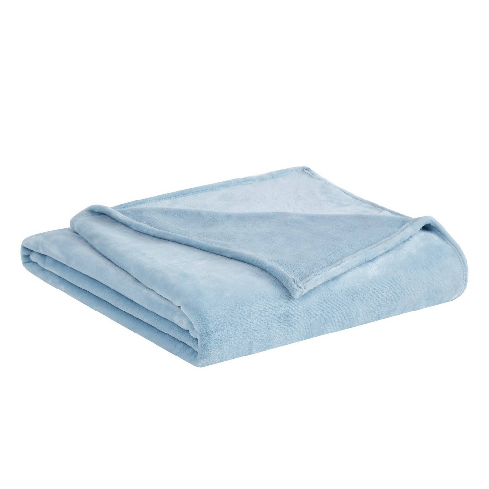Photos - Duvet 50"x60" Velvet Plush Throw Blanket Light Blue - Truly Soft