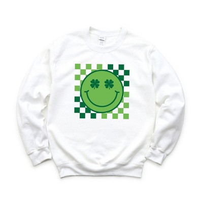 Simply Sage Market Women's Graphic Sweatshirt Clover Eyes Smiley St. Patrick's Day