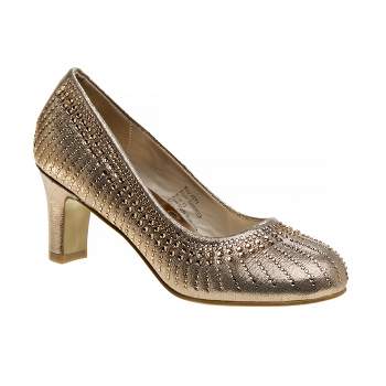 Badgley Mischka Girls Heel Dress Shoes with Rhinestone -Elegant Girls' Pumps, Low Heels, Flower Party, Wedding, Princess (Little Kids/Big Kids)