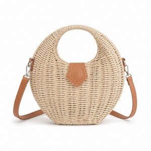 Alilang Round Woven Top Handle Crossbody Bag with Magnetic Snap
