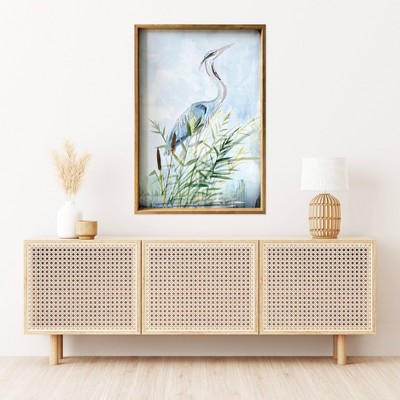 24" x 36" Blue Heron Canvas Print with Pine Frame