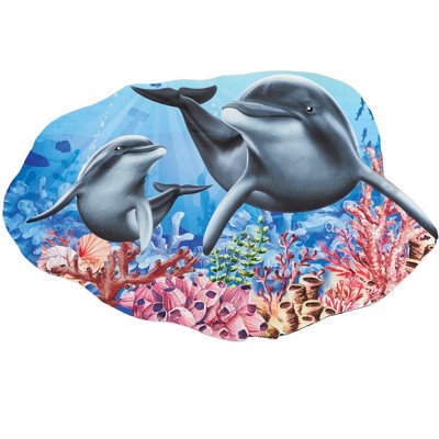 Collections Etc Dolphins and Colorful Coral Shaped Skid-Resistant Mat Blue