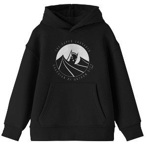 Batman The Caped Crusader Guardian Of Gotham City Long Sleeve Youth Black Hooded Sweatshirt - 1 of 3