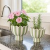 Striped Flower Planter Pots for Home or Garden Decor - Modern Pots Perfect for Infoor or Outdoor Plants - Set of 2 - 8", 6" Green & White - 2 of 4