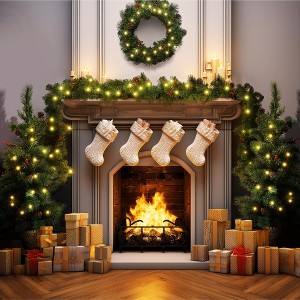 Hooseng 4 Pieces Prelit Christmas Decor Set with 180 LED Lights, Artificial Wreath, Garland and 2 Entry Trees with Red Berries and Pine Cones - 1 of 4