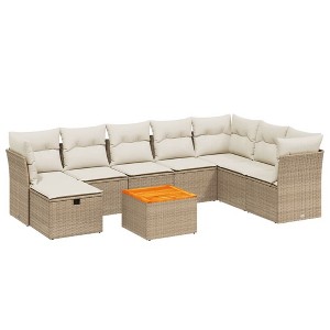 vidaXL Patio Sofa Set with Cushions Outdoor Furniture 9 Piece Poly Rattan - Beige and Cream Without Storage - 1 of 4